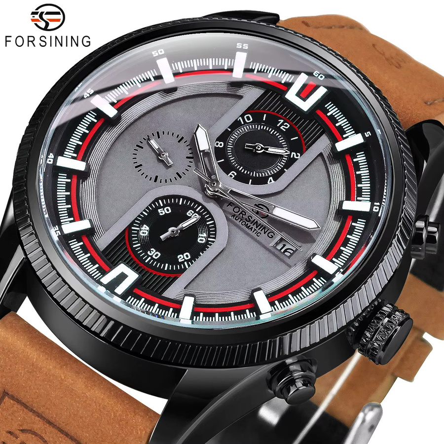 Forsining Armbanduhr Automatik, Edelstahl, Leder, Schwarz, Herren - Bild 2