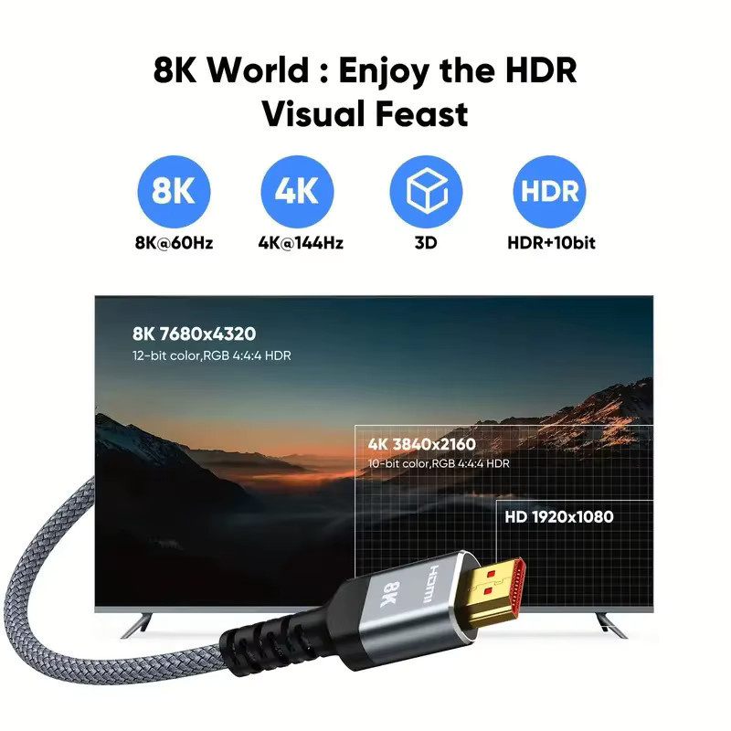 MIZIQIER HDMI 2.1 Kabel in Schwarz mit 8K 60Hz, 4K 120Hz und 48Gbps für PS5, Laptop und TV - Bild 2