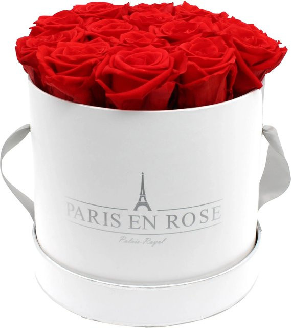 PARIS EN ROSE Rosenbox Weiß-Silber mit 14 roten Rosen, Durchmesser: 19 cm - Bild 1