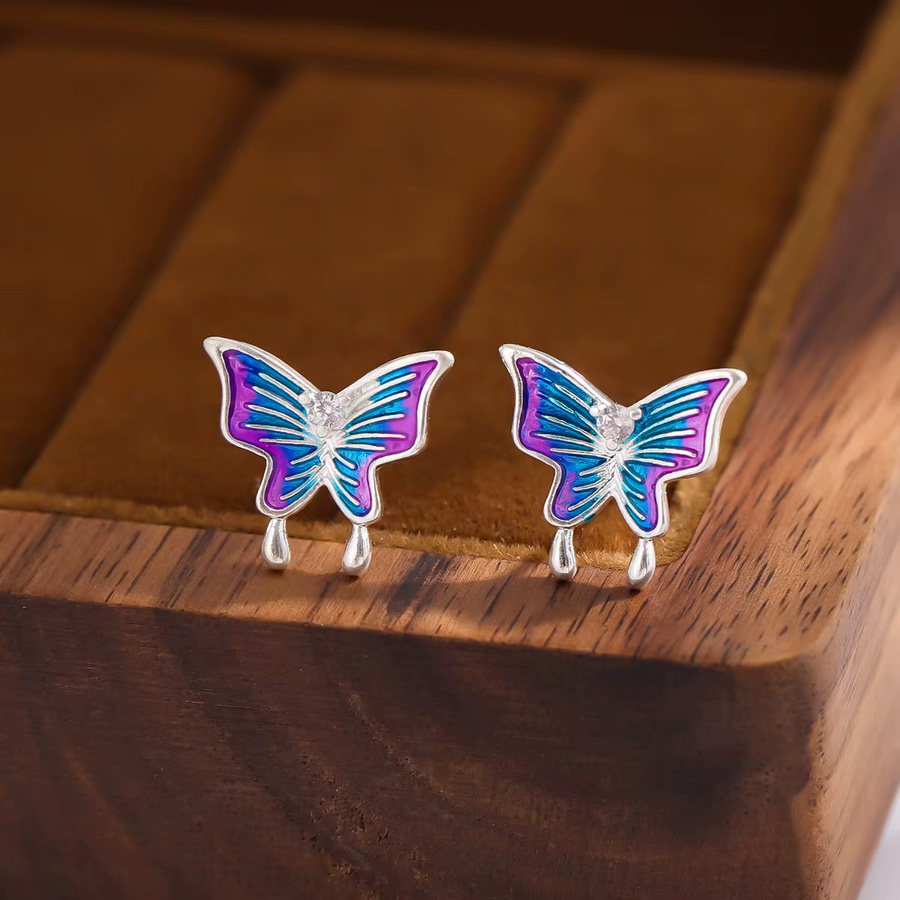 GaGa-Duck Schmetterling-Ohrstecker, 925 Silber, Diamant, Zirkonia, Unisex - Bild 3