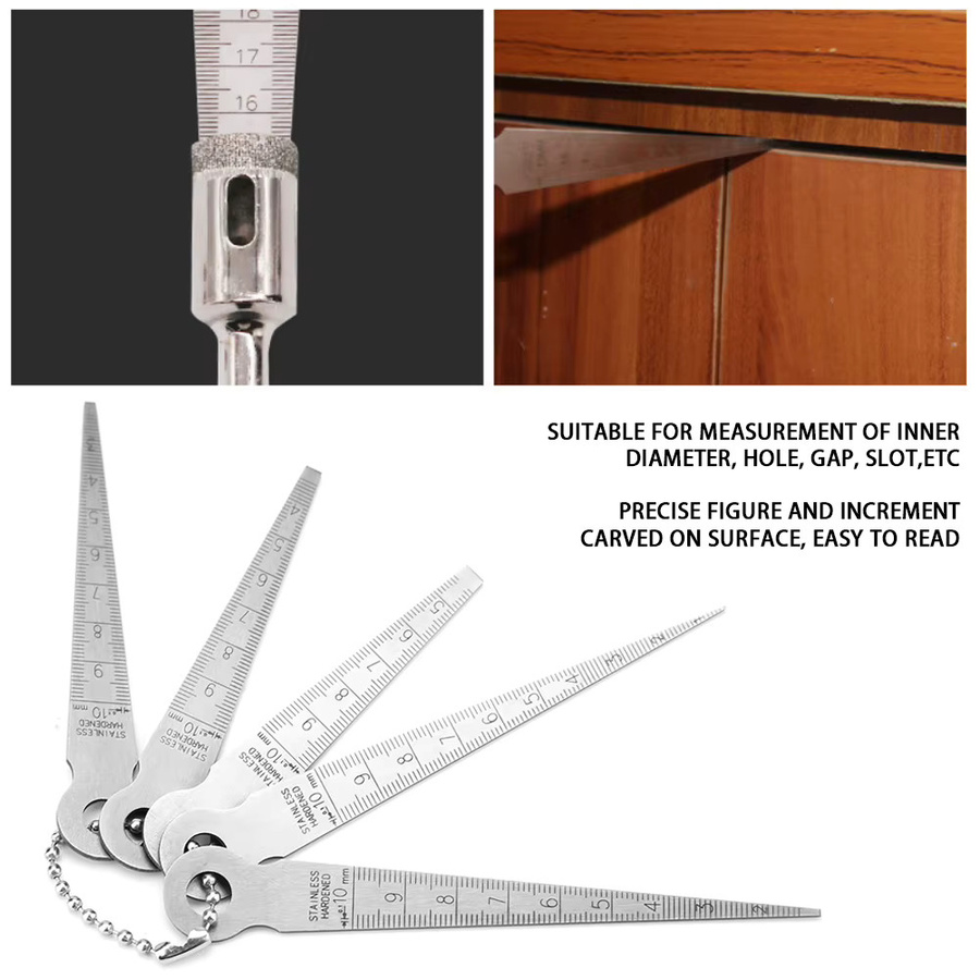 Konische Fühlerlehre aus Edelstahl als Lochprüfwerkzeug für Schweißarbeiten, 1-10mm, Silber - Bild 3