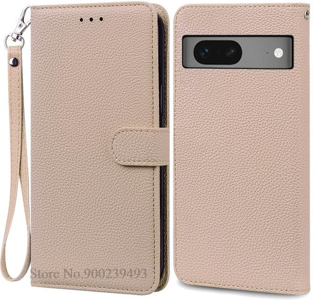 Leder Klapphülle als Brieftasche und Buchhülle für Google Pixel 7, Pixel 7 Pro und Pixel 7A in Beige - Bild 1