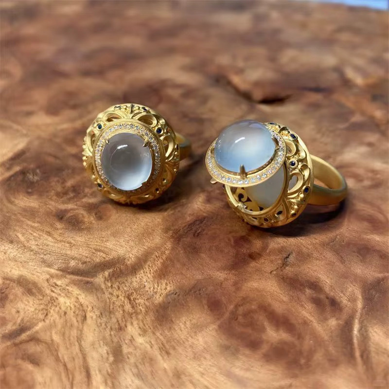 Glasring, Zirkonia, Gold, Vintage, Unisex - Bild 2