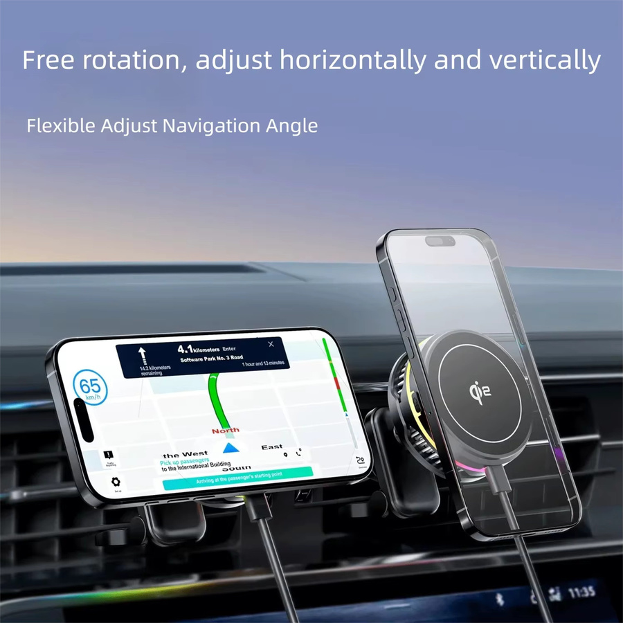 VIKEFON Qi2 Auto-Magnetisches Schnell-Ladegerät mit Kühlventilator und Wärmeableitung, Lüftungshalterung für iPhone 12-17 und Samsung, Schwarz - Bild 3