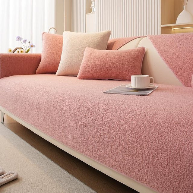 Moderner Sofabezug aus weichem Winter-Lammsamt in Pink, rutschfester Plüsch-Couchbezug für dein Wohnzimmer, Breite: 70 cm - Bild 1