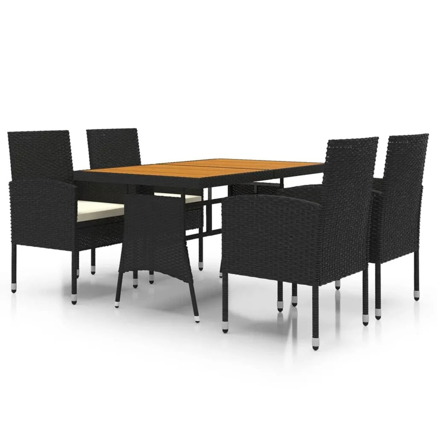 vidaXL 5-tlg Garten-Essgruppe aus Poly Rattan und Akazienholz in Schwarz und Weiß - Bild 2