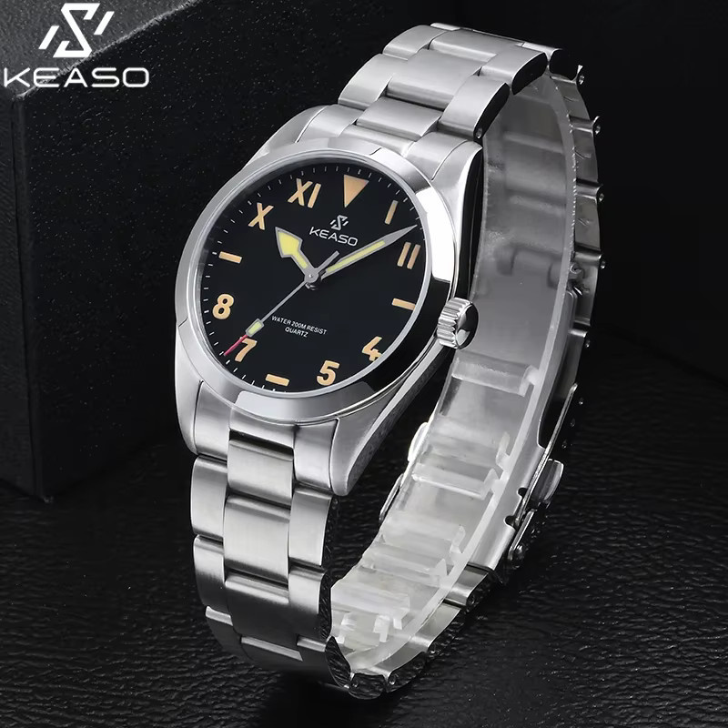 KEASO Herren-Taucheruhr, Quarz, Edelstahl, Saphirglas, 20 ATM, Schwarz - Bild 2