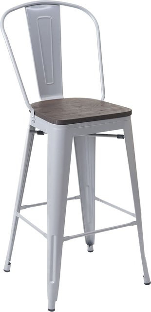 MCW Barhocker A73 im Industriedesign mit Holz-Sitzfläche und Lehne, Grau - Bild 1