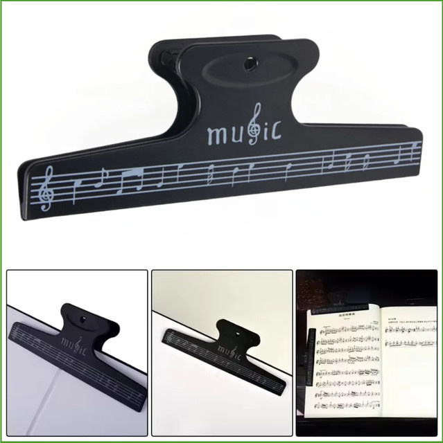 YOUYAN Notenklammern in Schwarz als Notenhalter und Fixierklammern für Notenblätter und Musikinstrumente wie Gitarre oder Violine - Bild 1