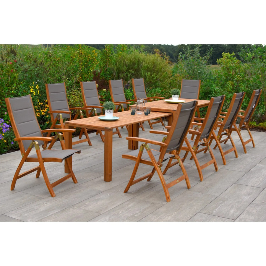 Merxx Acapulco Gartenmöbelset 11-teilig aus Akazienholz und Textil in Grau mit Ausziehtisch für 10 Personen - Bild 2