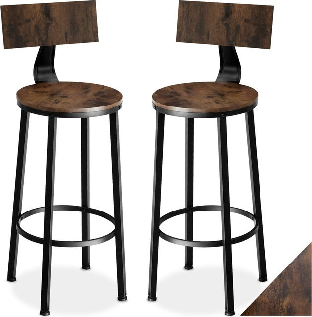 tectake Set Barhocker Poole im Industrial Style aus Holz und Stahl in Braun mit Rückenlehne B/T/H: 54 x 54 x 101,5 cm - Bild 1