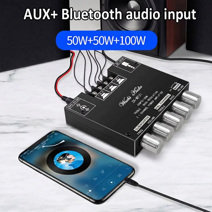 WOOPKER ZK-MT21 2.1-Kanal Bluetooth 5.0 Digitaler Leistungsverstärker mit Subwoofer, 2x50W+100W, Schwarz - Bild 3