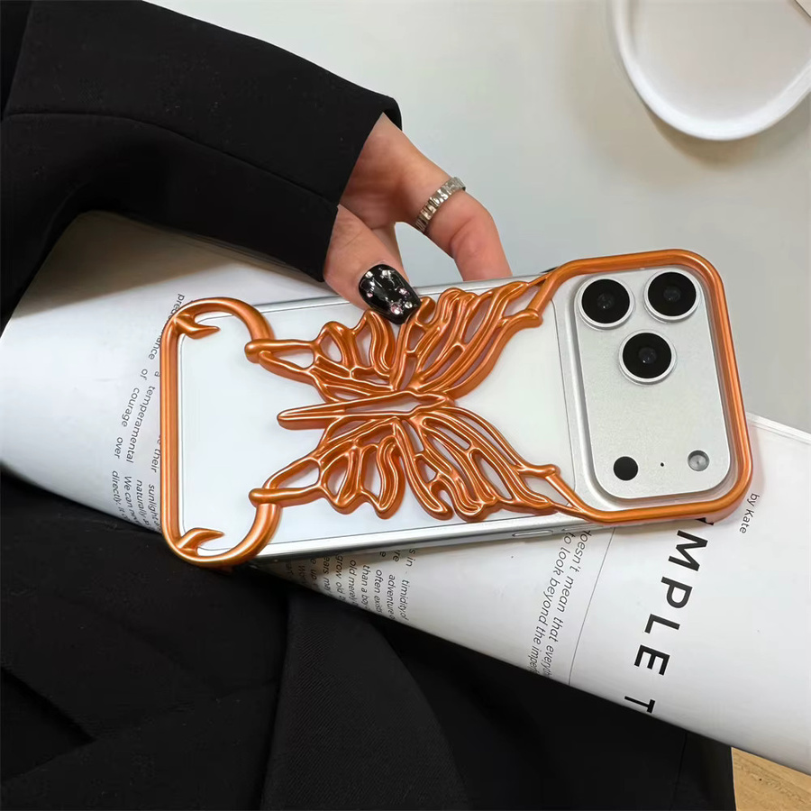 Xeber Handyhülle mit 3D Schmetterling Design in Orange für iPhone 11 bis iPhone 17 Pro Max Plus Air Frosted Hard Back Cover mit Wärmeableitung - Bild 2
