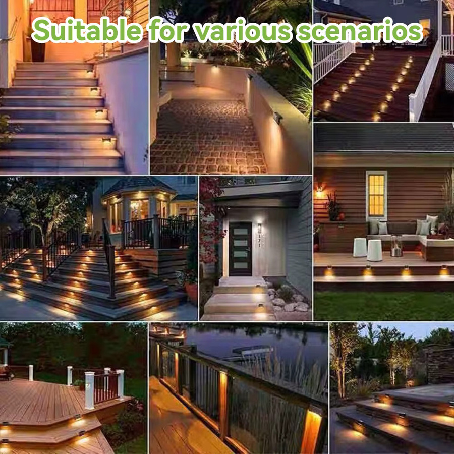 KDULIT Solar-Terrassenleuchten Set, wasserdichte LED-Zaunleuchten in Schwarz mit warmweißem Licht für Garten, Terrasse, Treppen und Wege - Bild 5
