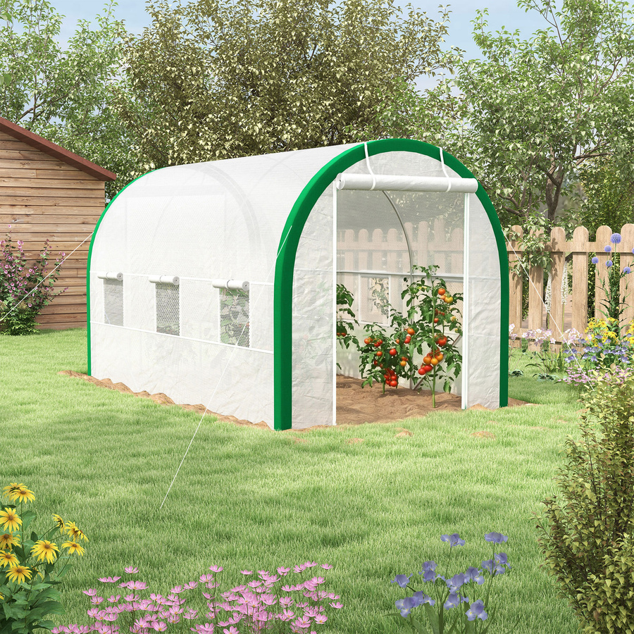 Outsunny Foliengewächshaus weiß, Tunnelgewächshaus mit Rolltür aus verzinktem Stahl für Garten und Balkon, B/T/H: 3,58 x 2,1 x 2,1 m - Bild 2