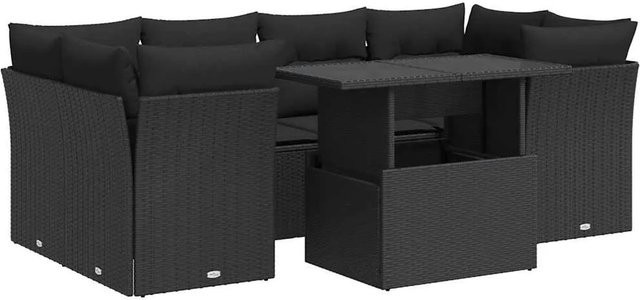 vidaXL 7-tlg Garten-Sofagarnitur in L-Form aus schwarzem Poly-Rattan mit Kissen und Stauraum - Bild 1