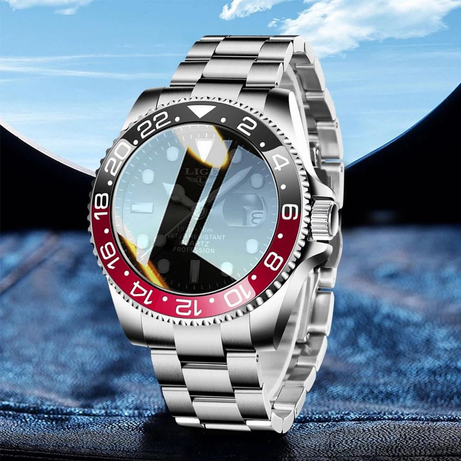 LIGE Digitaluhr, Quarz, Edelstahl, Schwarz, 43 mm, Herren - Bild 9