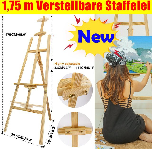Höhenverstellbare Künstler Staffelei A-Frame aus Holz in Braun, Höhe: 175 cm - Bild 1
