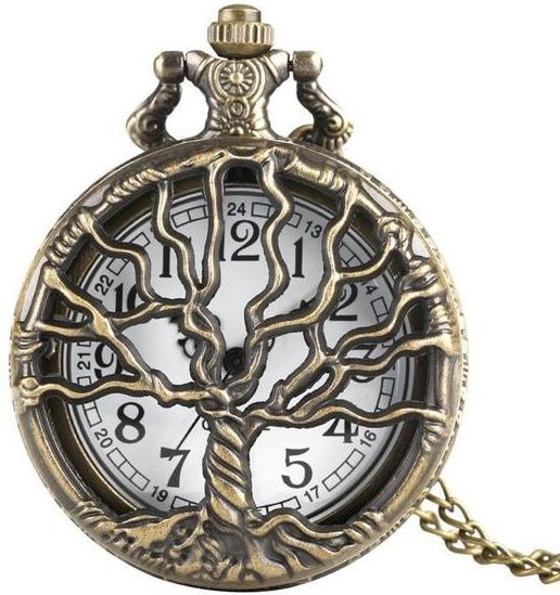 NOWVOGUE Steampunk Quarz Taschenuhr mit Lebensbaum Motiv in Bronze und Gold als Halskette für Damen und Herren - Bild 1