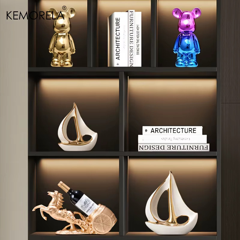 KEMORELA Keramik Segelboot Skulptur in Weiß als moderne Dekoration für Wohnzimmer und Büro - Bild 5