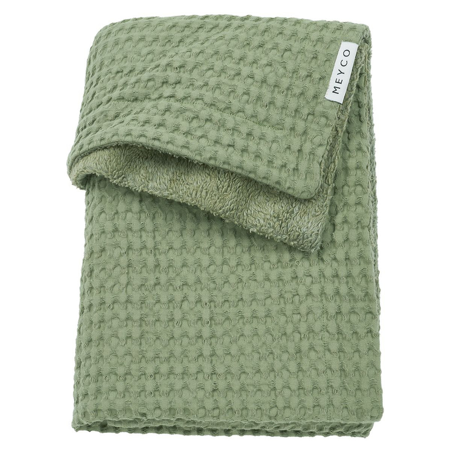 Meyco Kuscheldecke Teddy aus Baumwolle in Olive Green, Waffel-Piqué, B/B: 75 x 100 cm - Bild 1