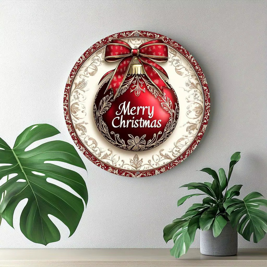 Rundes Aluminiumschild Potdemiel Merry Christmas in Rot mit Vintage-Design und floralen Elementen, Durchmesser: 20 cm - Bild 6