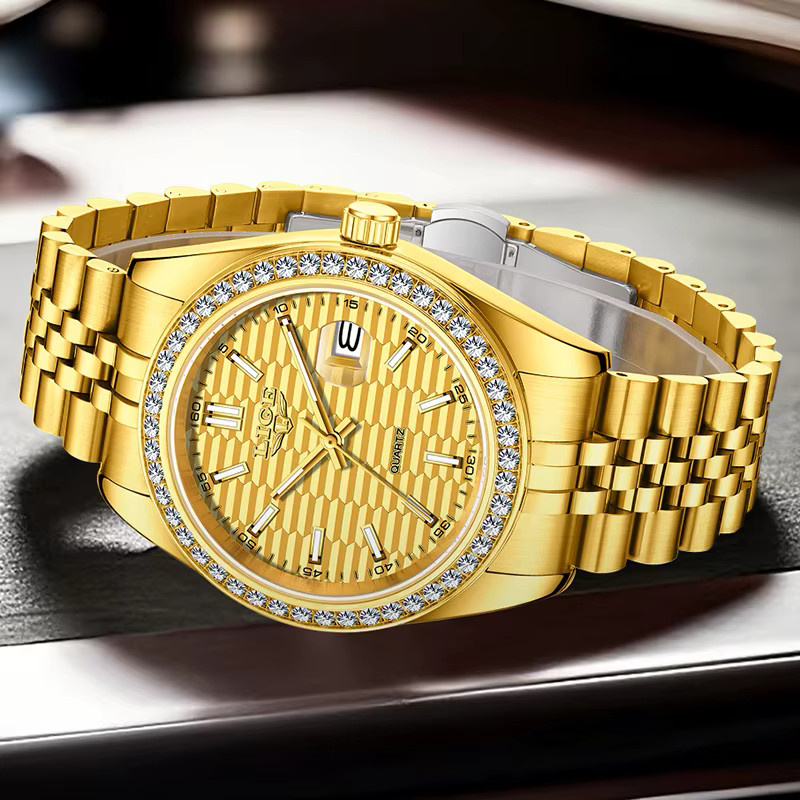 LIGE Armbanduhr, Quarz, Gold, Diamantbesetzt, Edelstahl, Herren - Bild 2