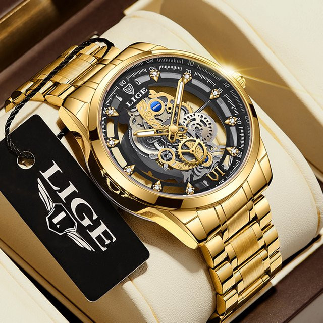 Lige Armbanduhr, Quarz, Gold, Edelstahl, Herren - Bild 1