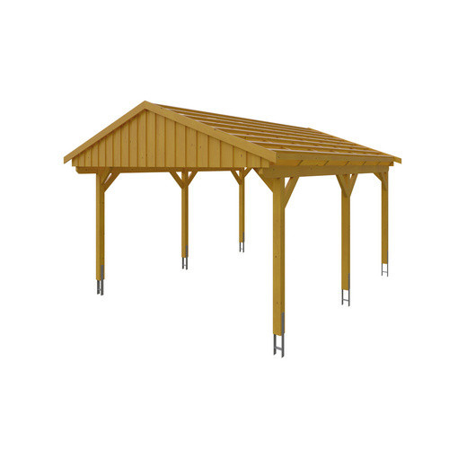 Skan Holz Carport Fichtelberg aus Fichte und Leimholz mit spitzer Dachform in Beige, B/T/H: 423 x 566 x 326 cm - Bild 3