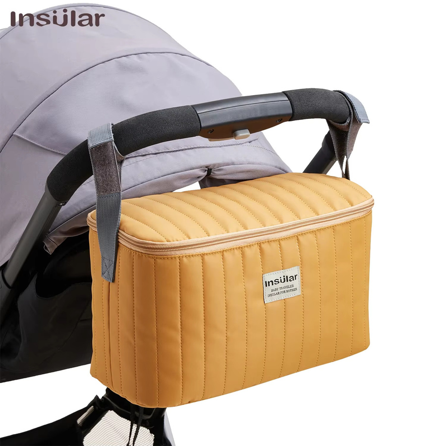 Gelbe Windeltasche für den Kinderwagen mit großem Fassungsvermögen und Flaschenhalter für unterwegs - Bild 2