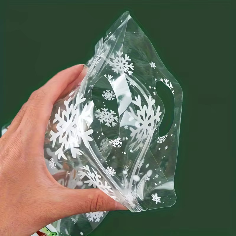 DUTRIEUX Weihnachts-Süßigkeitstüten mit Griffen, transparente Kunststoff-Leckereienbeutel mit Schneemann- und Baum-Design für Weihnachtsfeiern und Partys - Bild 3