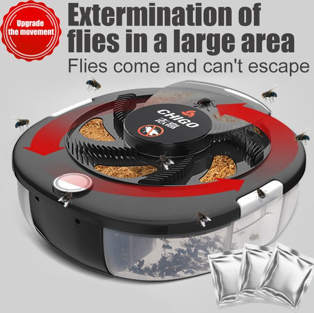 CHIGO Elektrische Fliegenfalle zum Wiederaufladen via USB, Insektenfänger für Innen und Außen in Weiß oder Schwarz - Bild 1