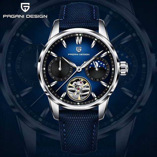 PAGANI DESIGN Armbanduhr, Automatik, Edelstahl, Gold, Leder, 41 mm, Herren - Bild 1