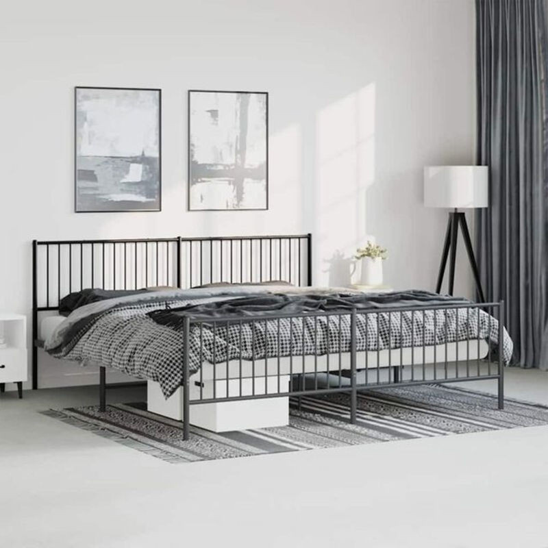 Vidaxl Metallbett im Industrial Design mit Kopf- und Fußteil, Schwarz, B: 193 cm, T: 203 cm - Bild 1