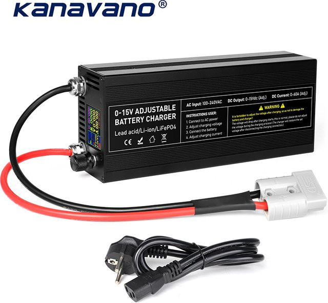 Intelligentes Hochleistungs-Batterieladegerät 60A 100A für Li-Ionen und 14,6V LiFePO4 Batterien, Einstellbar 0-15V, Schwarz - Bild 1