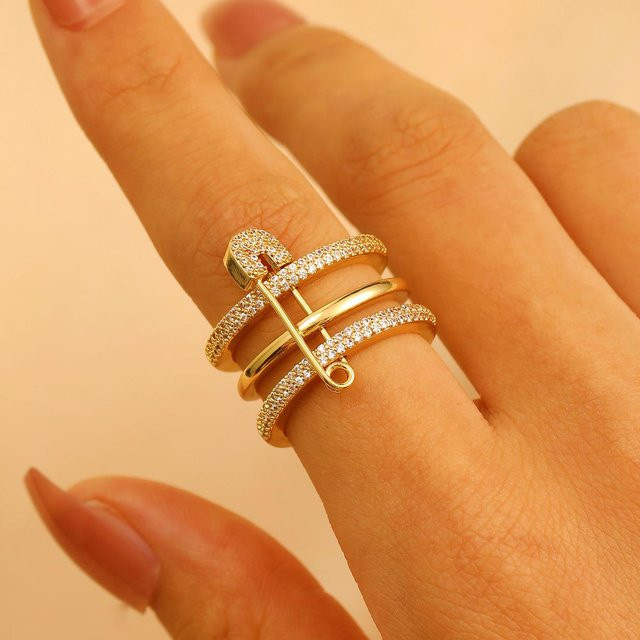 LATS Offener Ring, Vergoldetes Kupfer, Zirkon, Damen, resizable - Bild 1