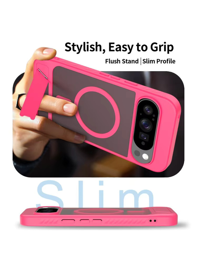Stoßfeste Google Pixel 9 Pro XL und 10 Pro XL Handyhülle mit integriertem Ständer in Pink, mattes Hautgefühl und Anti-Fingerabdruck-Beschichtung - Bild 3