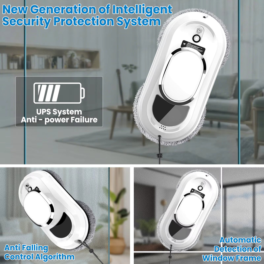 GECOFEER Intelligenter Fensterreinigungsroboter mit 5600Pa Saugkraft, UPS-Stromversorgung und Fernbedienung, Farbe: Weiß - Bild 4