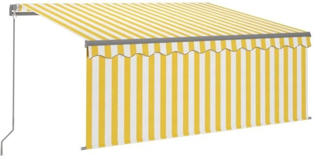 vidaXL Markise manuell einziehbar mit Rollo aus Aluminium und Polyestergewebe, Gelb & Weiß, B: 300 cm, T: 250 cm - Bild 1