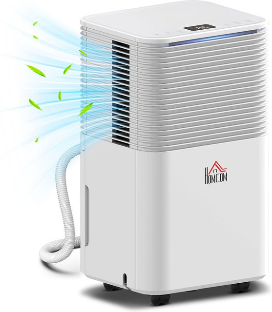 HOMCOM Luftentfeuchter Weiß mit 10 L/Tag Entfeuchtungsleistung, 2 L Wassertank, LED-Display, 24 h-Timer, Kindersicherung und Dauerentwässerung - Bild 1
