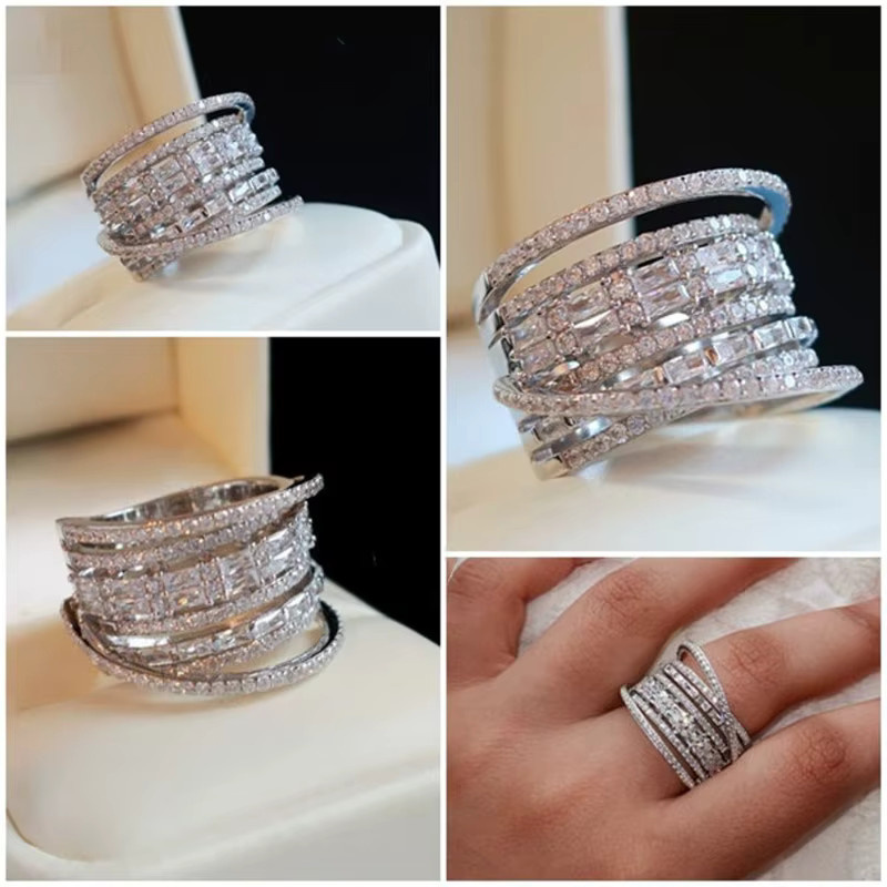 ZHIXUN Fingerring, mehrschichtig, Zirkonia, Silber, Damen - Bild 2