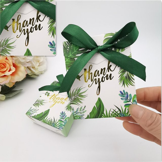 Dankeschön Süßigkeits-Geschenkboxen mit grünem Blatt Motiv aus Papier für Hochzeiten, Geburtstage und Partys - Bild 1