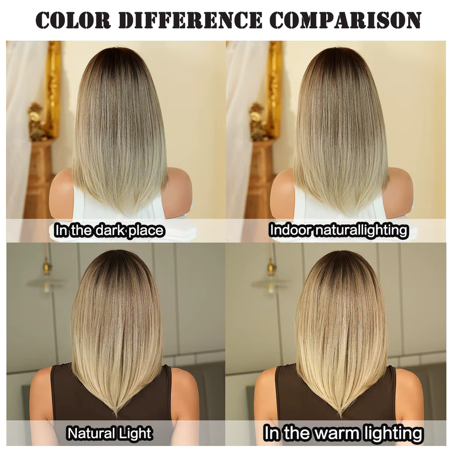 7JHH WIGS Perücke Damen, schulterlang, glatt, aschbeige Ombre, synthetisch - Bild 4