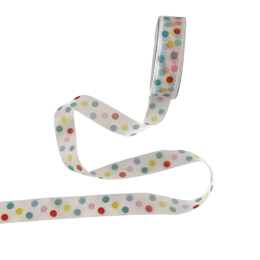 Transparentes Polyester-Geschenkband mit bunten Punkten zur Dekoration von Geschenkboxen und Schleifen - Bild 2