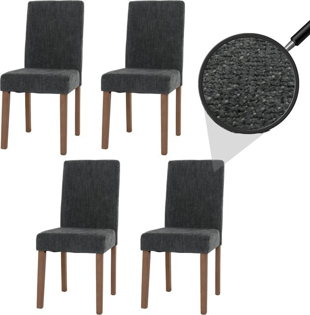 4er-Set MCW Esszimmerstühle Littau aus Chenille mit Holzbeinen in Dunkelgrau und Natur - Bild 1