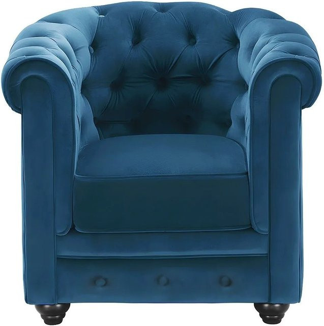 Vente-unique Chesterfield Sessel mit gerader Rückenlehne aus Samt in Blaugrün, Höhe: 82 cm - Bild 1