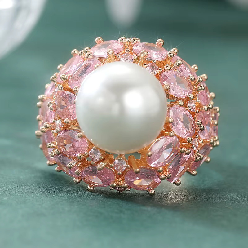 YoYo Ring, Imitationsperle, Zirkonia, Roségold, Damen - Bild 3