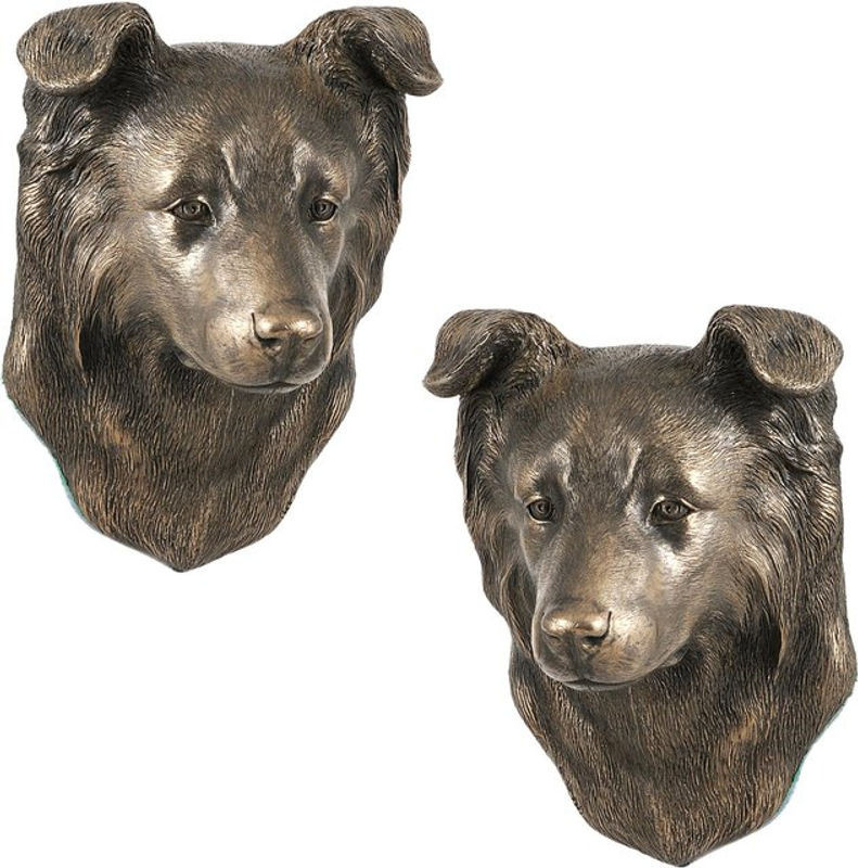 Art-Dog Border Collie Hundestatue als hängende Büste in Braun aus Kunstharz und Metall - Bild 1