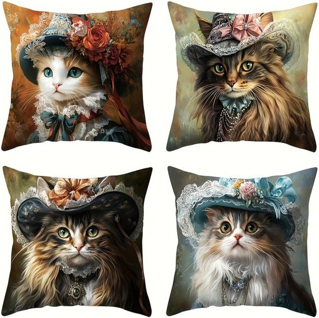 JMG Clothing Kissenbezug mit Katzenmuster im viktorianischen Stil, kurzplüschig, Multicolor, B/T/H: 45 x 45 x 4 cm - Bild 1