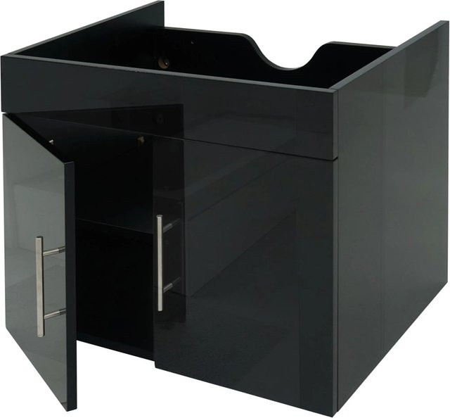 MCW Waschbeckenunterschrank D16 Badmöbel Hochglanz Schwarz B: 60 cm, H: 48 cm, T: 46 cm - Bild 1